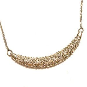 Silver Rhinestone CZ Crescent Moon Necklace